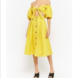 Yellow puff sleeve top with matching skirt